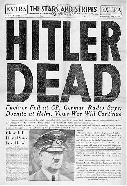 ヒトラーの死を報じる1945年の新聞